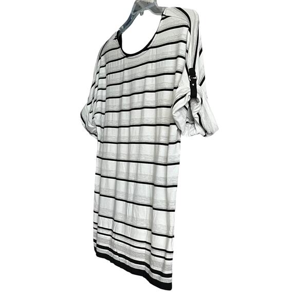 WHBM SHORT SLV, PULL-OVER, CREW NECK, TUNIC TOP, WOMENS, M, WHITE/BLACK STRIPES - Picture 3 of 11